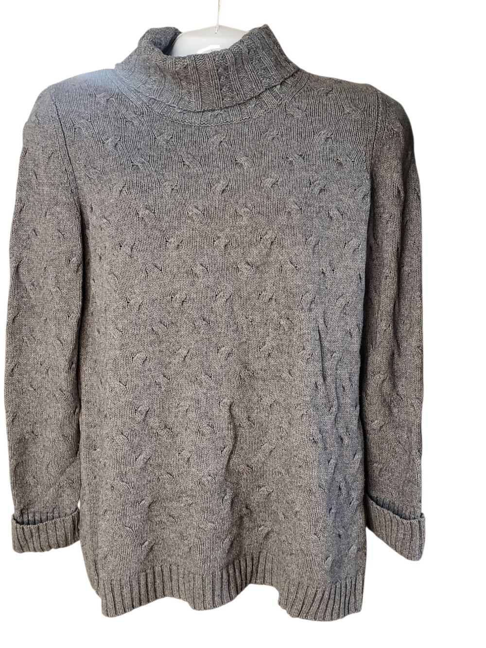 La Fayette 148 NY Women's Grey Turtleneck Cable Knit Sweater Size L
